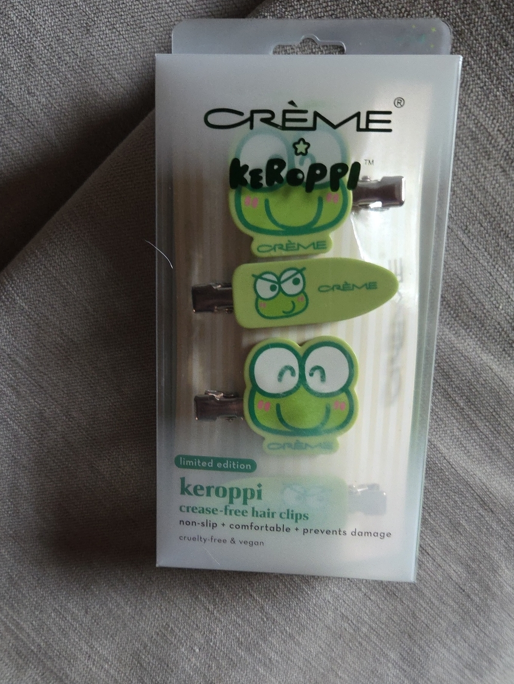 Crème Keroppi Green Crease-Free Hair Clips - Set of 3